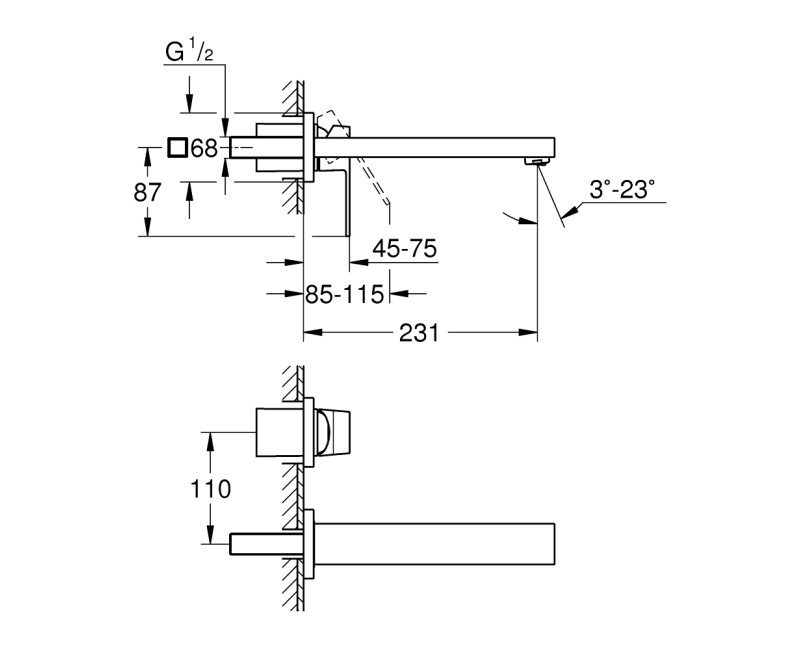 Grohe Eurocube M-Size встраиваемый смеситель для раковины, 2 выхода, хром 23447000
