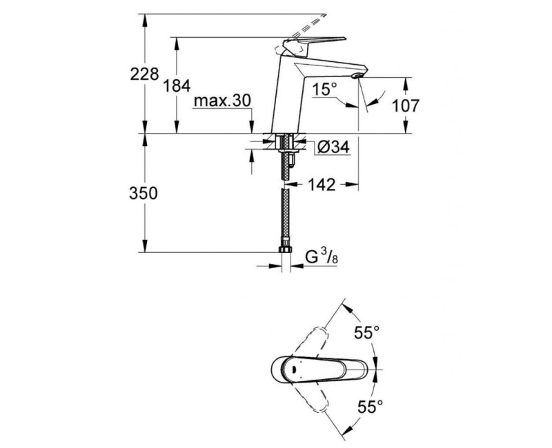 Смеситель для мойки ванной комнаты GROHE Eurodisc Cosmopolitan M StarLight®, хром 23449002