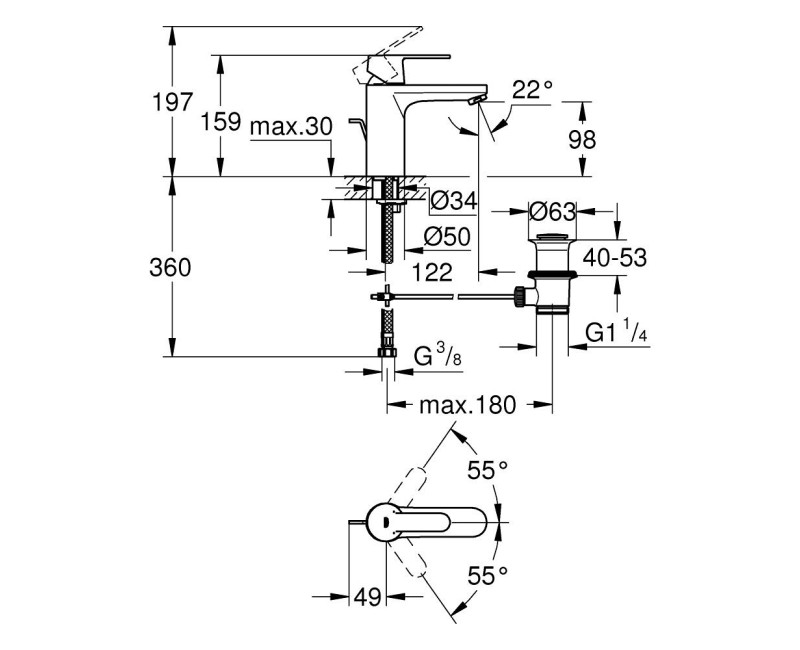 Vannas istabas Izlietnes maisītājs Grohe Grohtherm M-Size , ar vārstu, hromēts 23454000