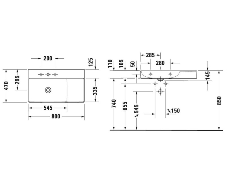 Vannas istabas izlietne Duravit DuraSquare DuraCeram®® 80x47cm