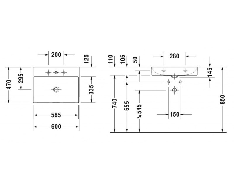 Vannas istabas izlietne Duravit Cape Cod DuraCeram® WonderGliss 50x41cm, Balta