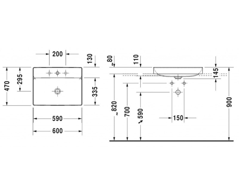Vannas istabas izlietne Duravit DuraSquare DuraCeram 60x47cm Balta