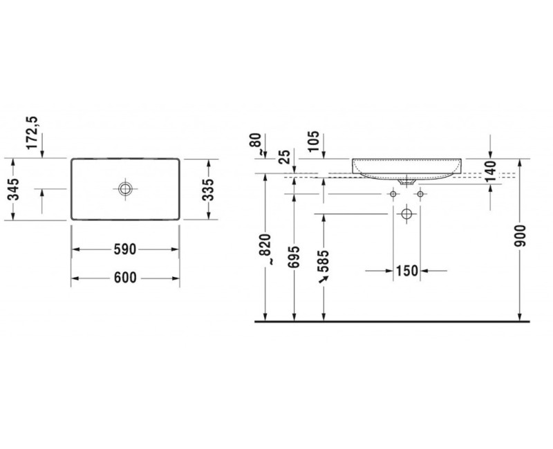 Vannas istabas izlietne Duravit DuraSquare 60x34cm Balta