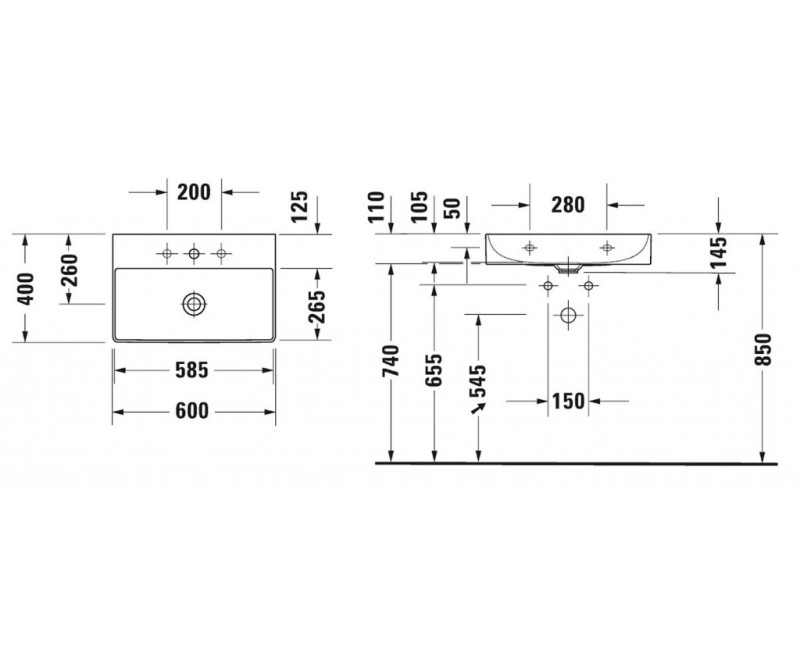 Vannas istabas izlietne Duravit DuraSquare 60x40cm Balta