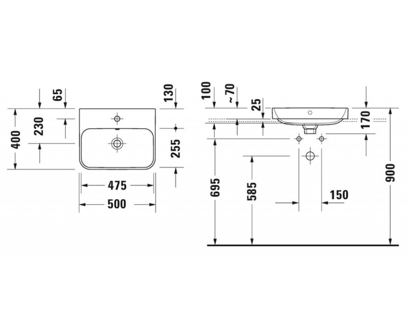 Раковина для ванной Duravit Happy D.2 WonderGliss Plus 50x40 см, белая