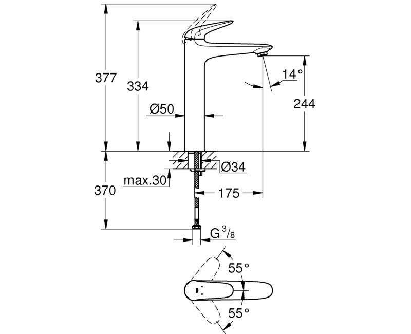 Grohe Eurostyle XL-Size смеситель для раковины, хром 23719003
