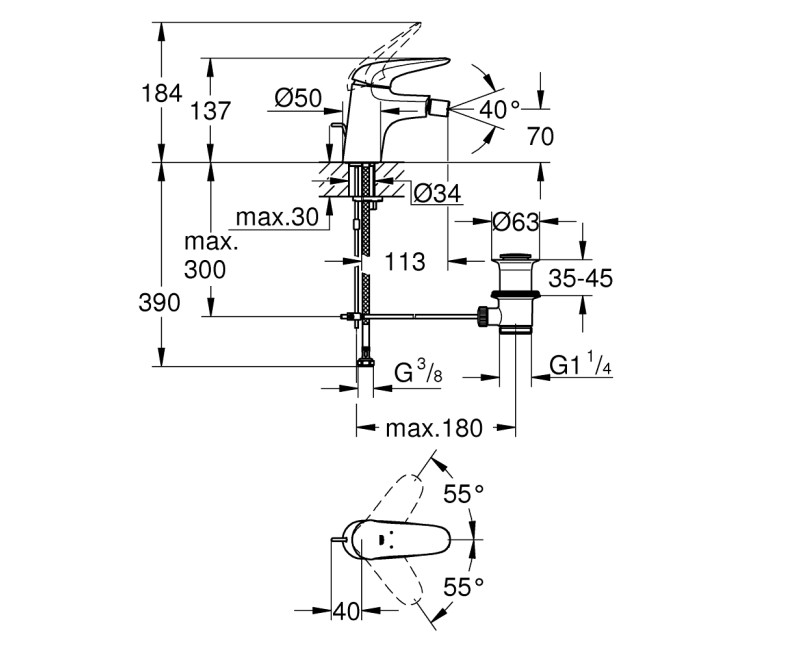 Bide maisītājs Grohe Eurostyle S-Size, hromēts 23720003