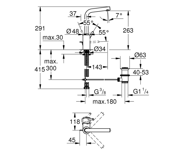 Grohe Concetto New L-Size смеситель для раковины с pop up клапаном, хром 23739002