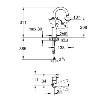 Vannas istabas izlietnes maisītājs GROHE Eurosmart StarLight® apdare, Hromēts 23743002