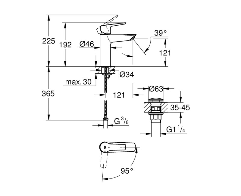 Vannas istabas Izlietnes maisītājs Grohe QuickFix Start M-Size ar Push-Open vārstu, hromēts 23746002