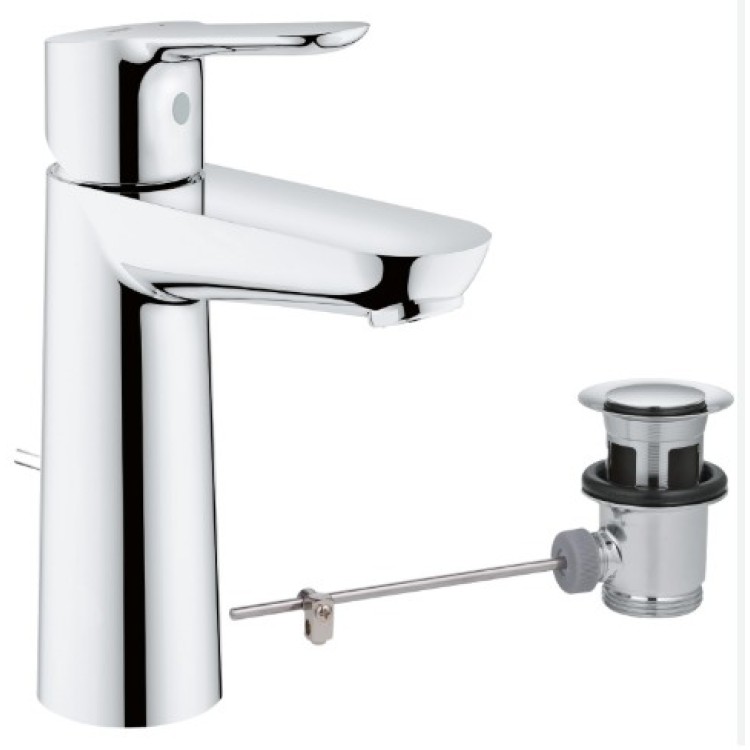 Grohe BauEdge M-size смеситель для раковины с pop up клапаном, хром 23758000 Grohe BauEdge M-size смеситель для раковины с pop up клапаном, хром 23758000