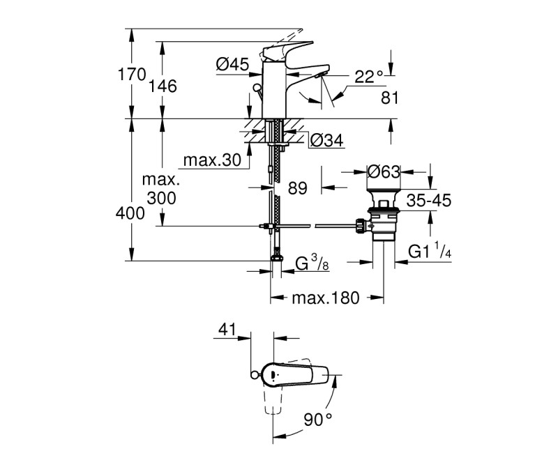 Grohe Start Flow S-Size смеситель для раковины с pop up клапаном, хром 23769000