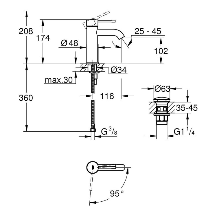 Vannas istabas Izlietnes maisītājs Grohe Essence New S-Size ar Push-Open, hromēts 23797001 Vannas istabas Izlietnes maisītājs Grohe Essence New S-Size ar Push-Open, hromēts 23797001