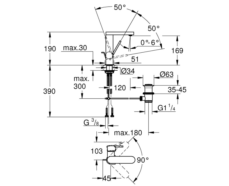 Vannas istabas Izlietnes maisītājs Grohe Plus M-Size ar pop up vārstu, hromēts 23871003
