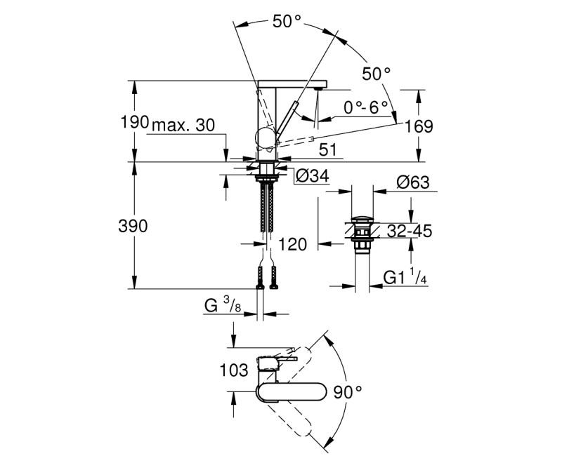 Vannas istabas Izlietnes maisītājs Grohe Plus M-Size ar Push-Open vārstu, hromēts 23872003