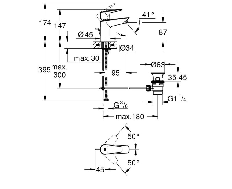 Izlietnes maisītājs Grohe BauEdge S-Size ar poop up vārstu, hromēts 23894001
