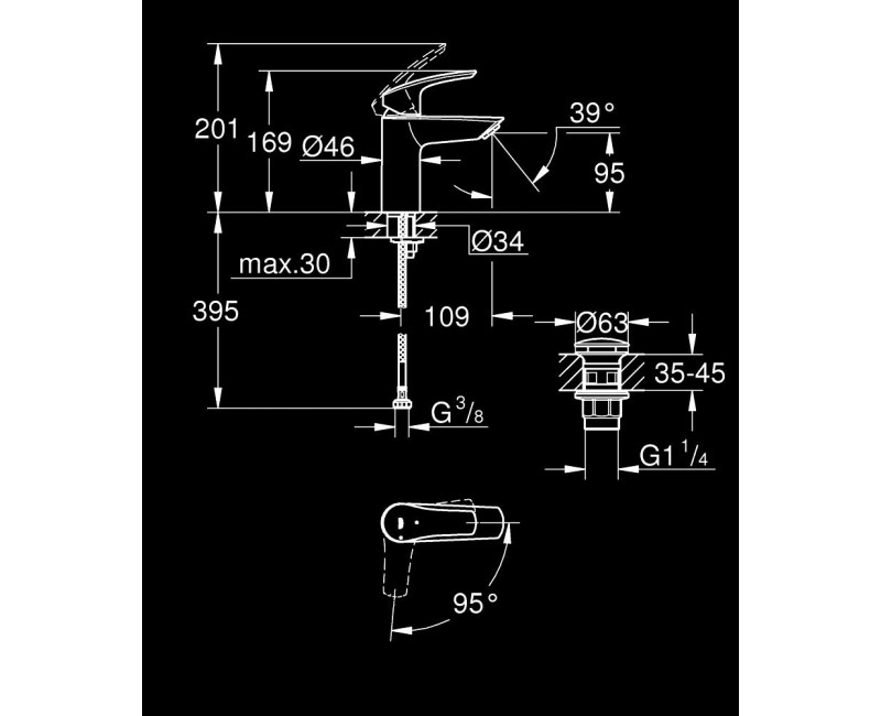 Grohe Eurosmart S-Size смеситель для раковины с клапаном Push-Open, хром 23924003