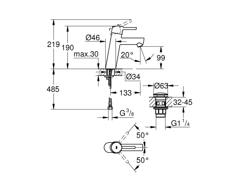 Izlietnes maisītājs Grohe Concetto ar push-open vārstu, hromēts 23932001