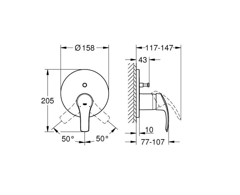 Dušas maisītājs Grohe Eurosmart iebūvējams 2 izvadi, hromēts  24043002