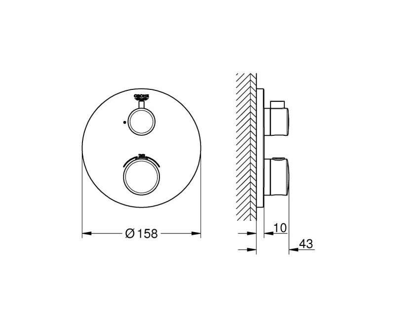 Dušas maisītājs Grohe Grohtherm iebūvējams ar termostatu Hromēts 24075000