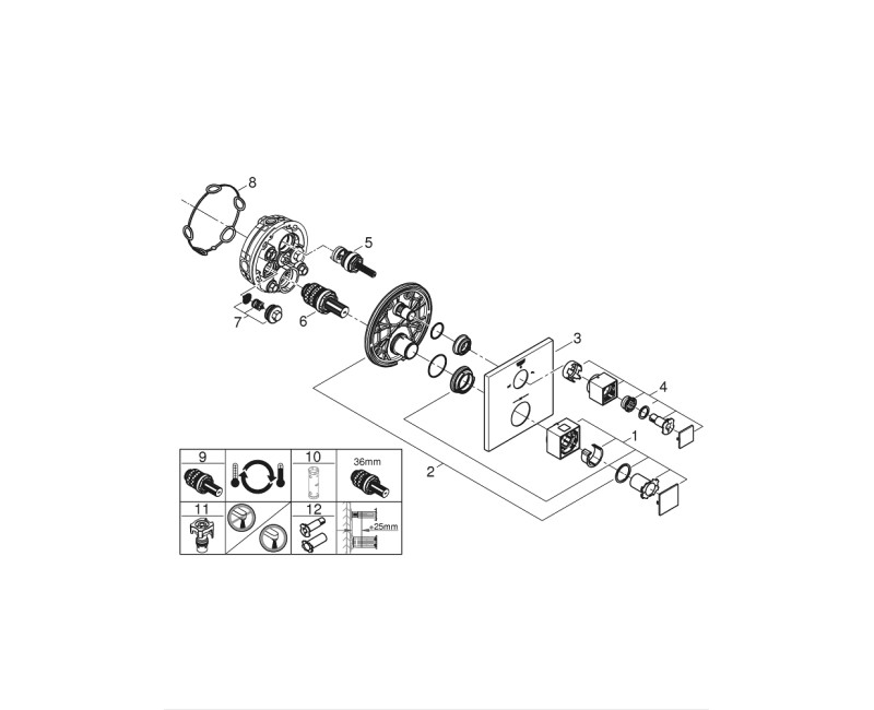 Dušas maisītājs Grohe Grohtherm Cube  iebūvējams ar termostatu, 2 izvadiem, brushed Hard Graphite  24155AL0