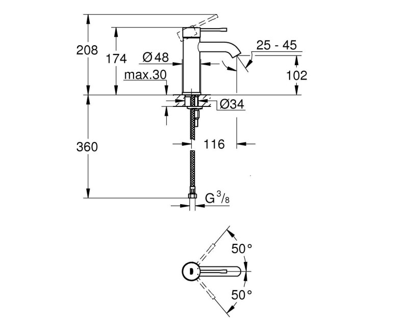 Vannas istabas izlietnes maisītājs Grohe Essence S-Size Hromēts 24172001