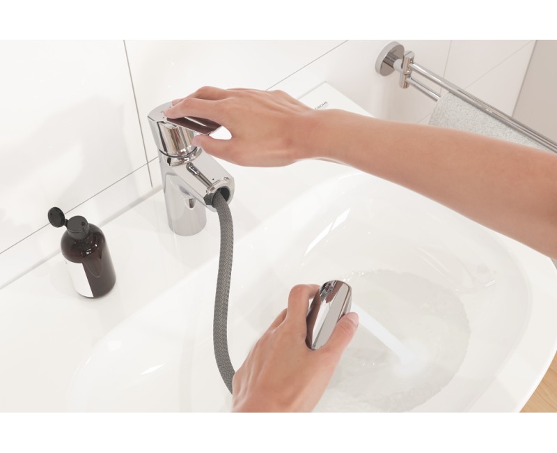 Vannas istabas Izlietnes maisītājs Grohe QuickFix Start  M-Size ar Izvelkamu galvu,  Push-Open vārstu, hromēts 24205003