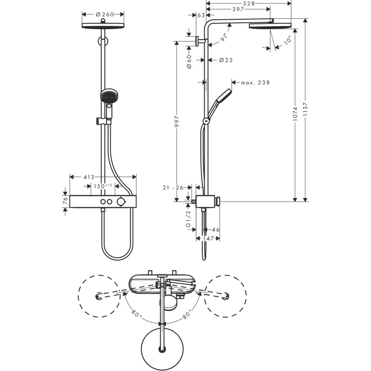 Dušas sistēma Hansgrohe Pulsify S Showerpipe 260 1jet EcoSmart 24221670 Dušas sistēma Hansgrohe Pulsify S Showerpipe 260 1jet EcoSmart 24221670