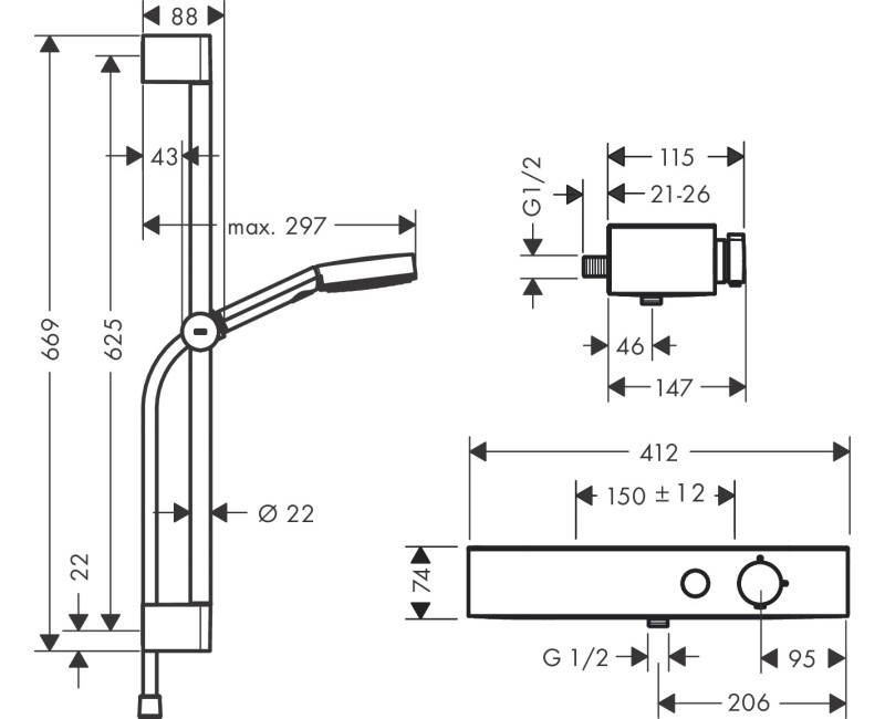 Душевая система Hansgrohe Pulsify Select S Душевая система 105 3jet 24260000 Chrome