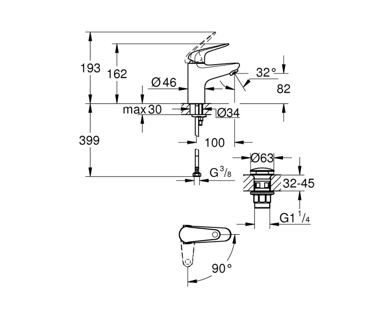 Vannas istabas Izlietnes maisītājs Grohe Swift S-Size, hromēts 24323001
