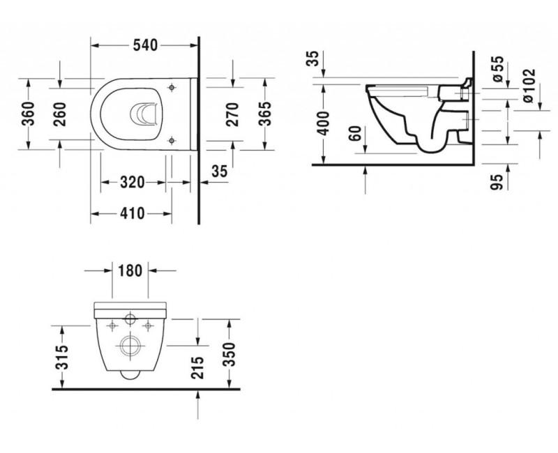 Подвесной унитаз Duravit Starck 3 Rimless без крышки, Белый