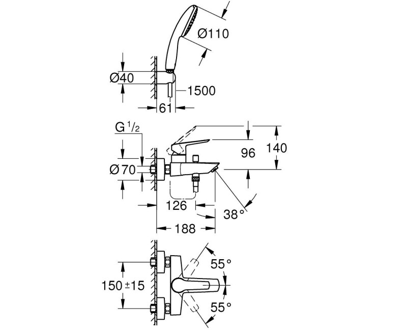 Grohe Eurosmart смеситель для ванны/душа, хром 25276003