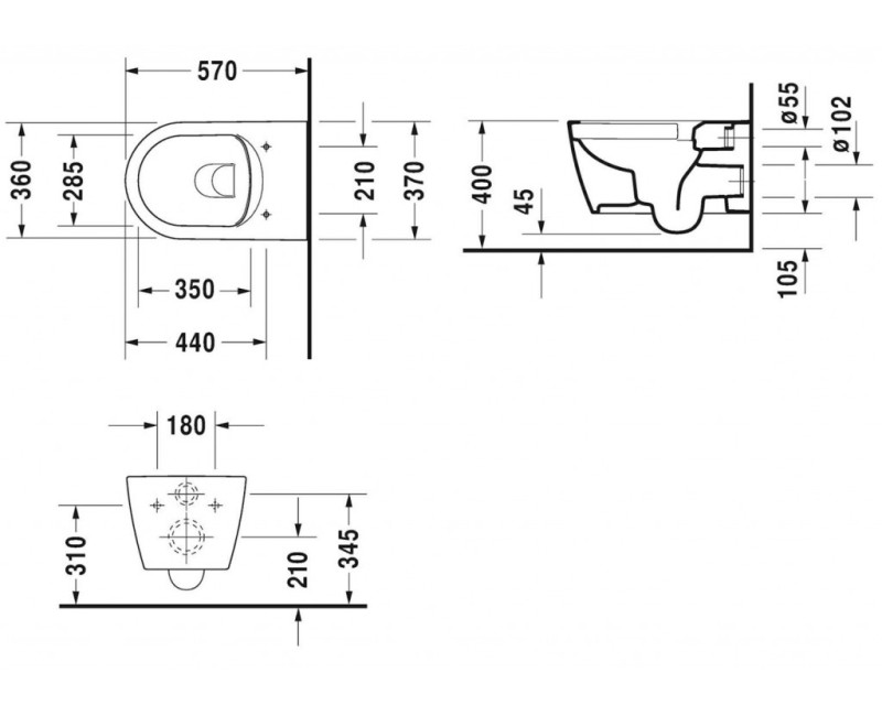 Подвесной унитаз Duravit ME by Starck WonderGliss Rimless без крышкиБелый