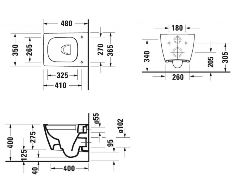 Подвесной унитаз Duravit Viu Compact с WonderGliss, DuraFix, без крышки, Белый