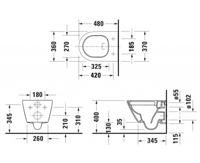 Подвесной унитаз Duravit ME by Starck HygieneGlaze Rimless без крышкиБелый