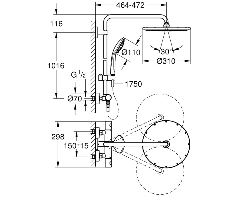 Dušas sistēma Grohe Euphoria System 310 ar Termostatu Cool sunrise 26075GL0
