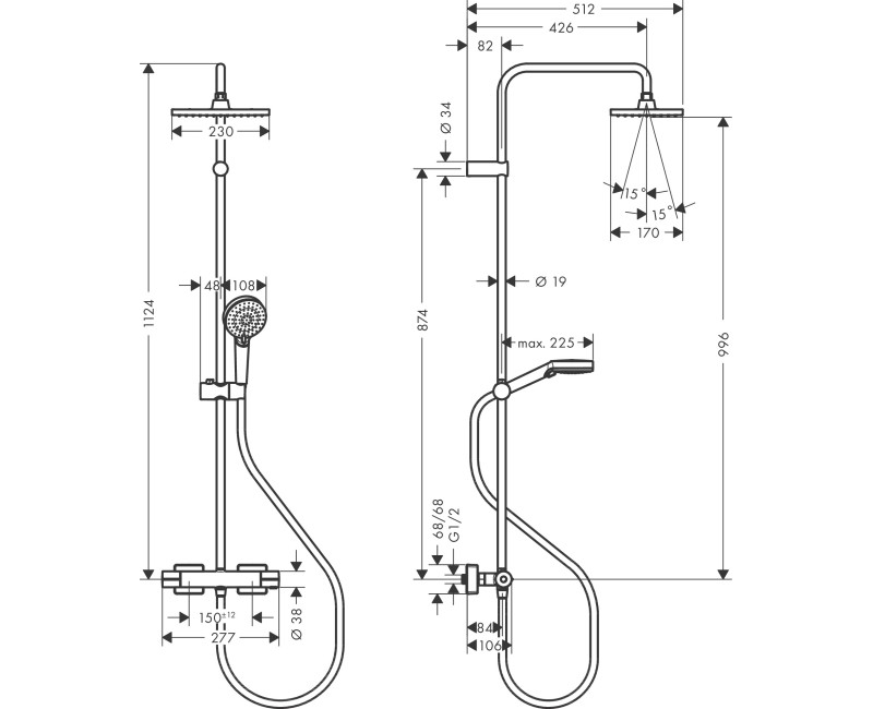 Dušas sistēma Hansgrohe Vernis Shape Showerpipe 230 1jet EcoSmart Ar termostatu  26097000