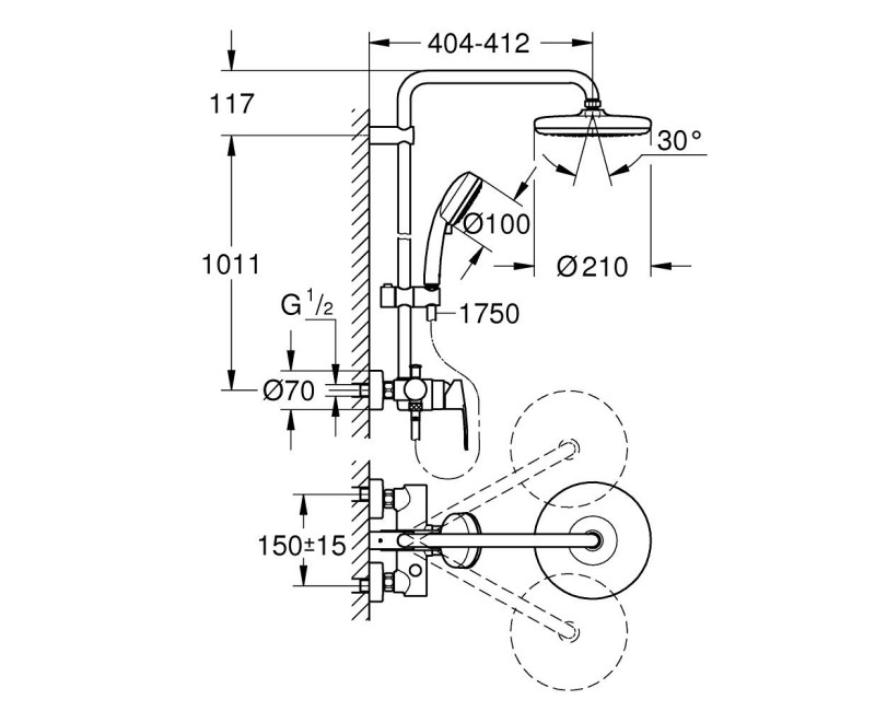 Dušas sistēma Grohe Tempesta Cosmopolitan System 210 Hromēts 26224001