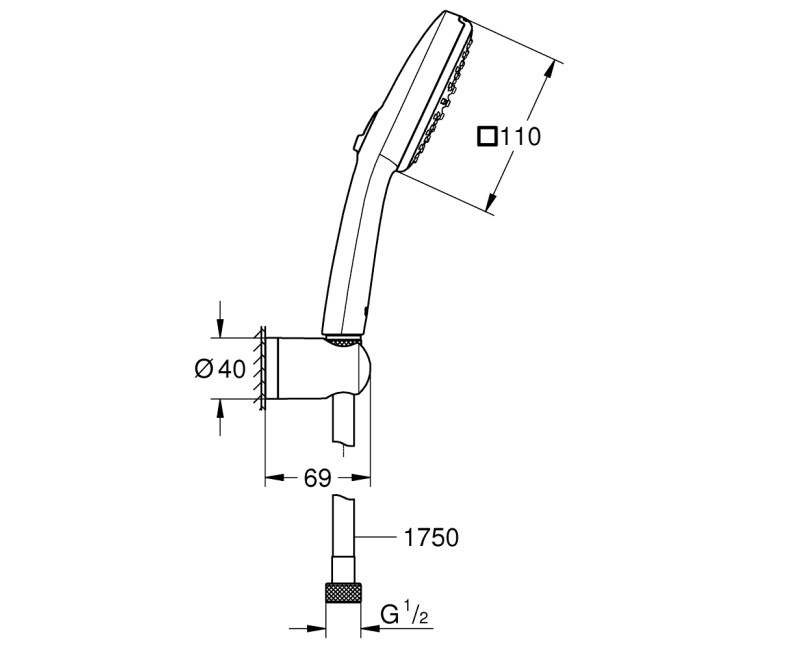 Dušas klausule Grohe Vitalio Comfort 2 režīmi (Rain, Jet) ar dušas vadu, Melna 263992431