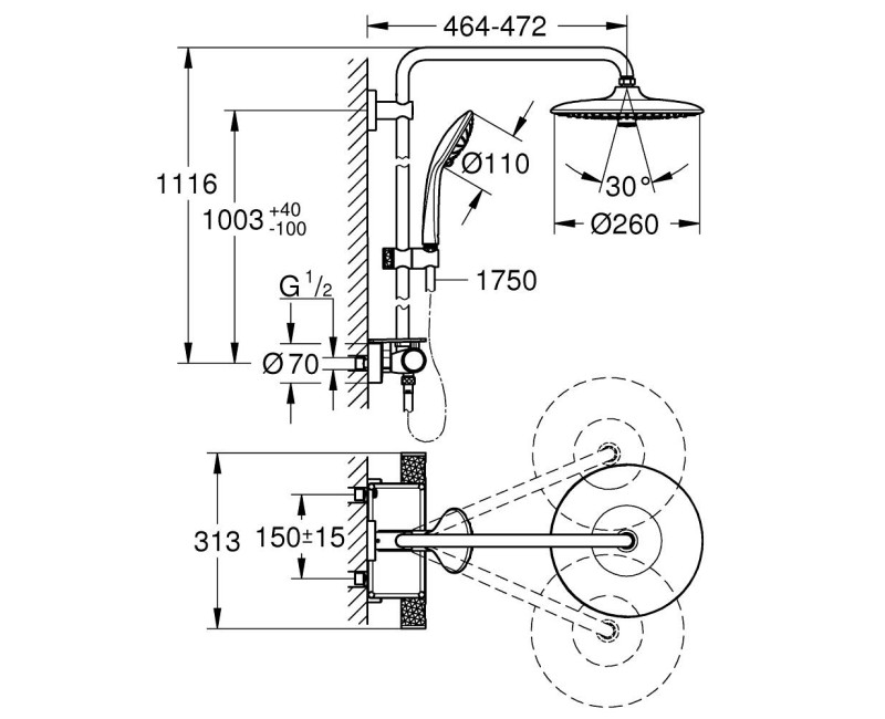 Dušas sistēma Grohe Vitalio Joy System 260 ar Termostatu Hromēts 26403002