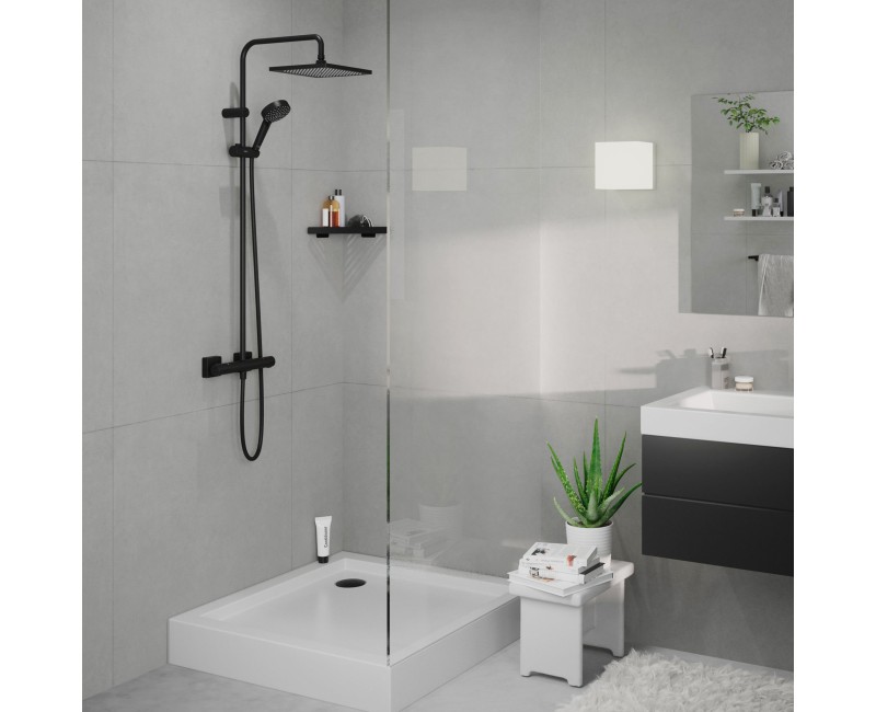 Dušas sistēma Hansgrohe Vernis Shape Showerpipe 240 1jet EcoSmart ar Termostatu 26429670 Melns Matēts