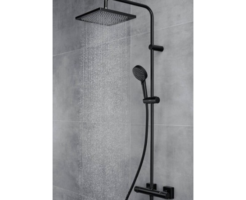 Dušas sistēma Hansgrohe Vernis Shape Showerpipe 240 1jet EcoSmart ar Termostatu 26429670 Melns Matēts