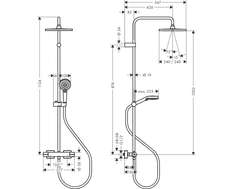 Dušas sistēma Hansgrohe Vernis Shape Showerpipe 240 1jet EcoSmart ar Termostatu 26429670 Melns Matēts