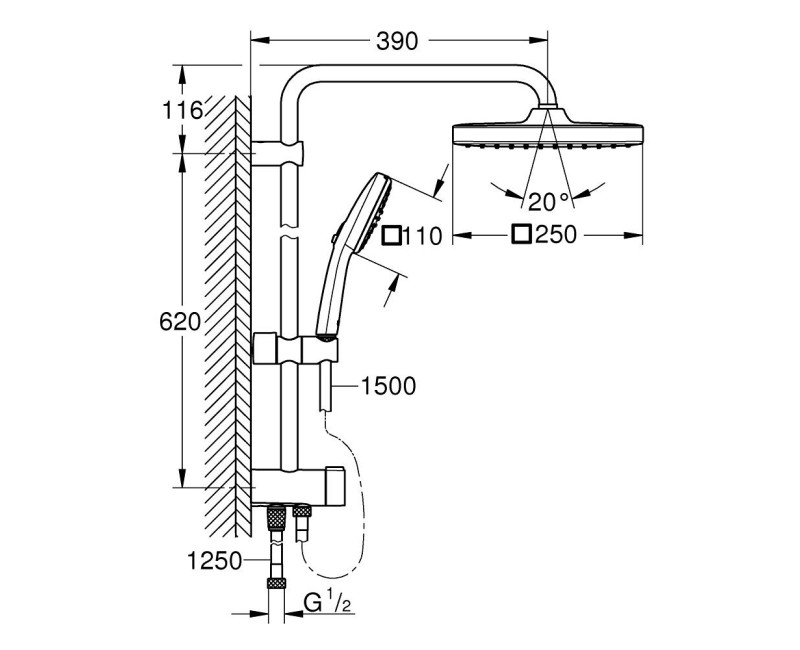 Душевая система Grohe Vitalio Comfort 250, Черный Матовый 266982431