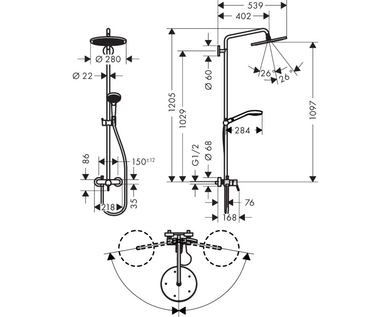 Dušas sistēma Hansgrohe Croma Select S Showerpipe 280 1jetv 26791000 hromēta