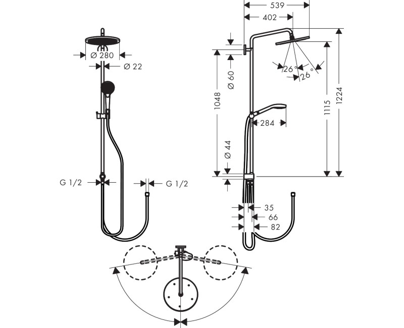 Dušas sistēma Hansgrohe Croma Select S Showerpipe 280 1jet Reno hromēts 26793000