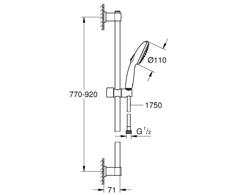 Dušas komplekts Grohe Vitalio Start 110, 2 režīmi (Rain, Jet) Melna 269542431
