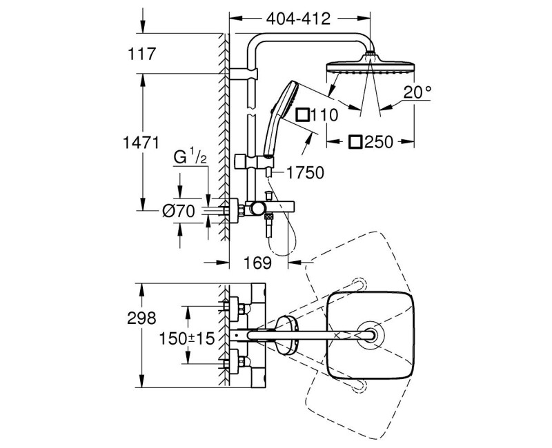 Душевая система Grohe Vitalio Comfort 250 с термостатом Chrome 26984001