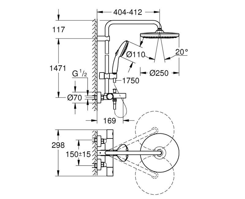 Душевая система Grohe Vitalio Start System 250 с термостатом Black Matt 269882431