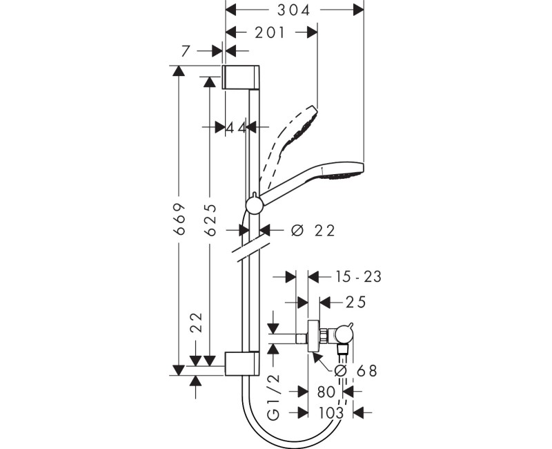 Dušas sistēma Hansgrohe Croma Select E Varioar Ecostat Comfort termostatu Balts Matēts 27081400